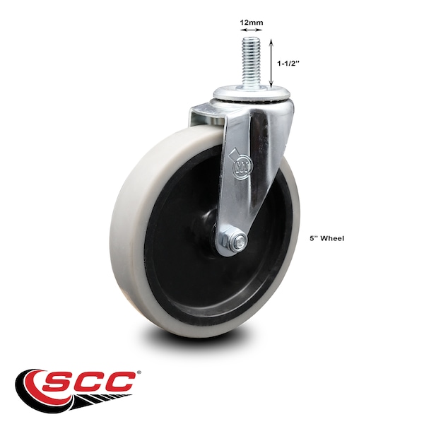 5 Inch Thermoplastic Rubber Wheel 12mm Threaded Stem Caster